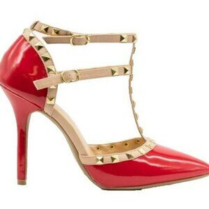 Wild Diva Lounge - Pink Patent Studded T-Strap Heel - Size 7.5